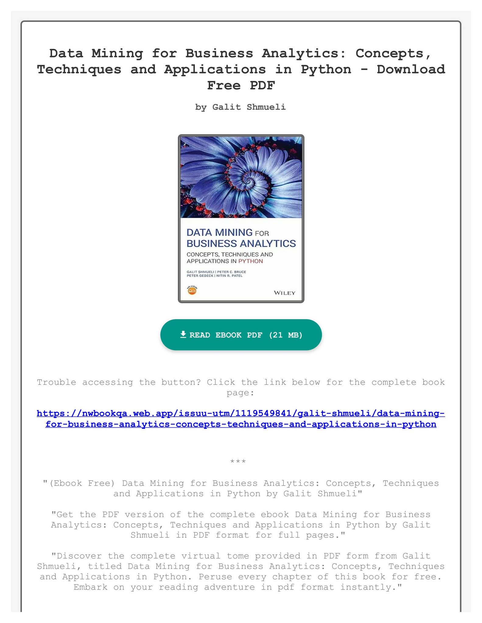 Ebook Free) Data Mining for Business Analytics: Concepts