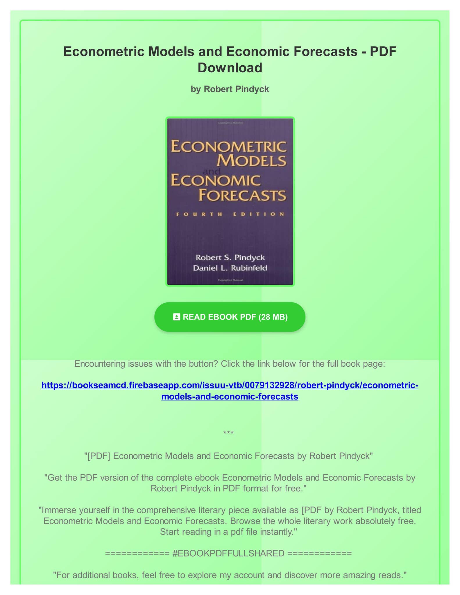 洋書 Econometric Models and Economic PDF] Econometric Models and Economic Forecasts by Robert