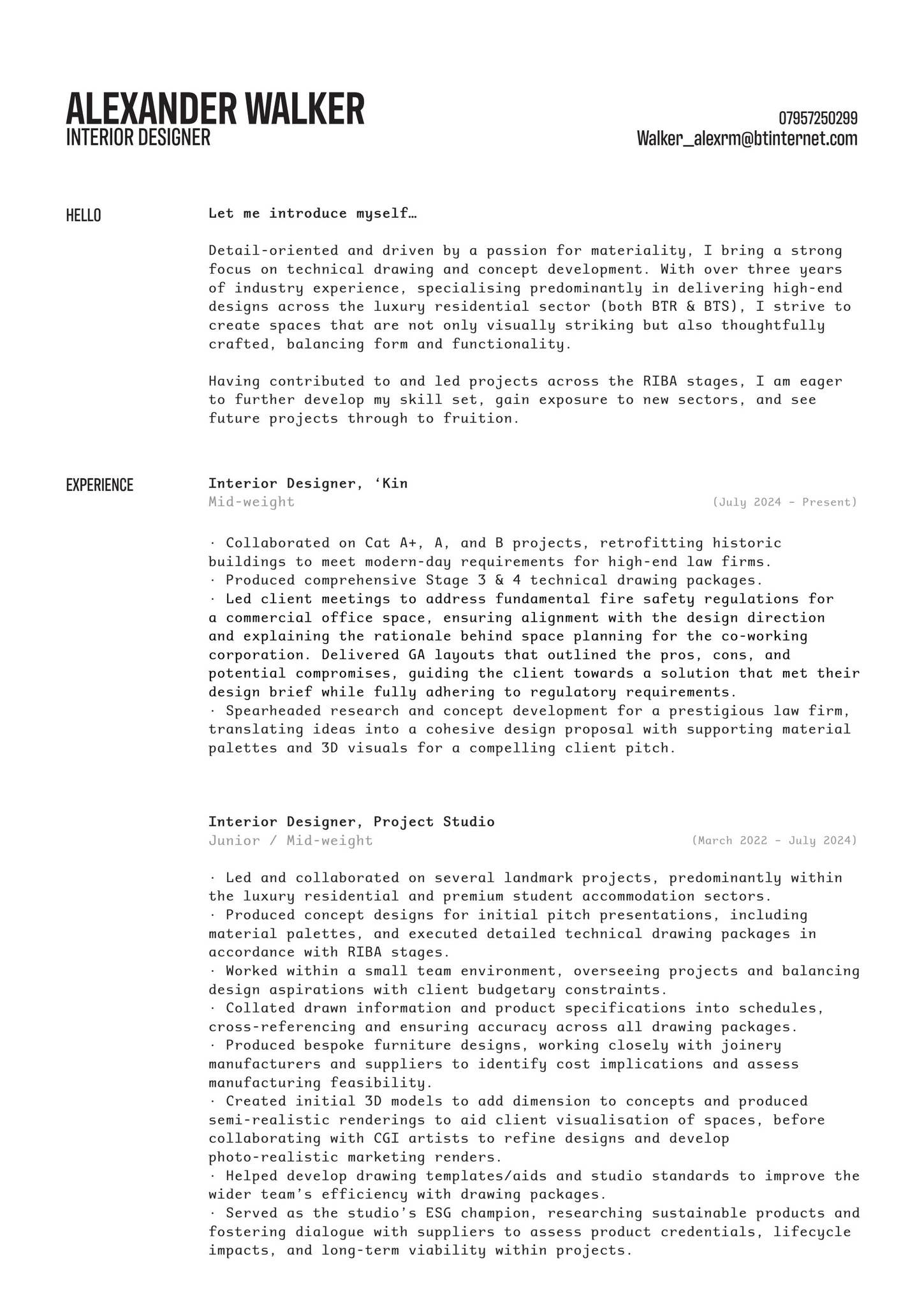 ALEXANDER WALKER_INTERIOR DESIGN CV_2025 by Alexander Walker - Issuu