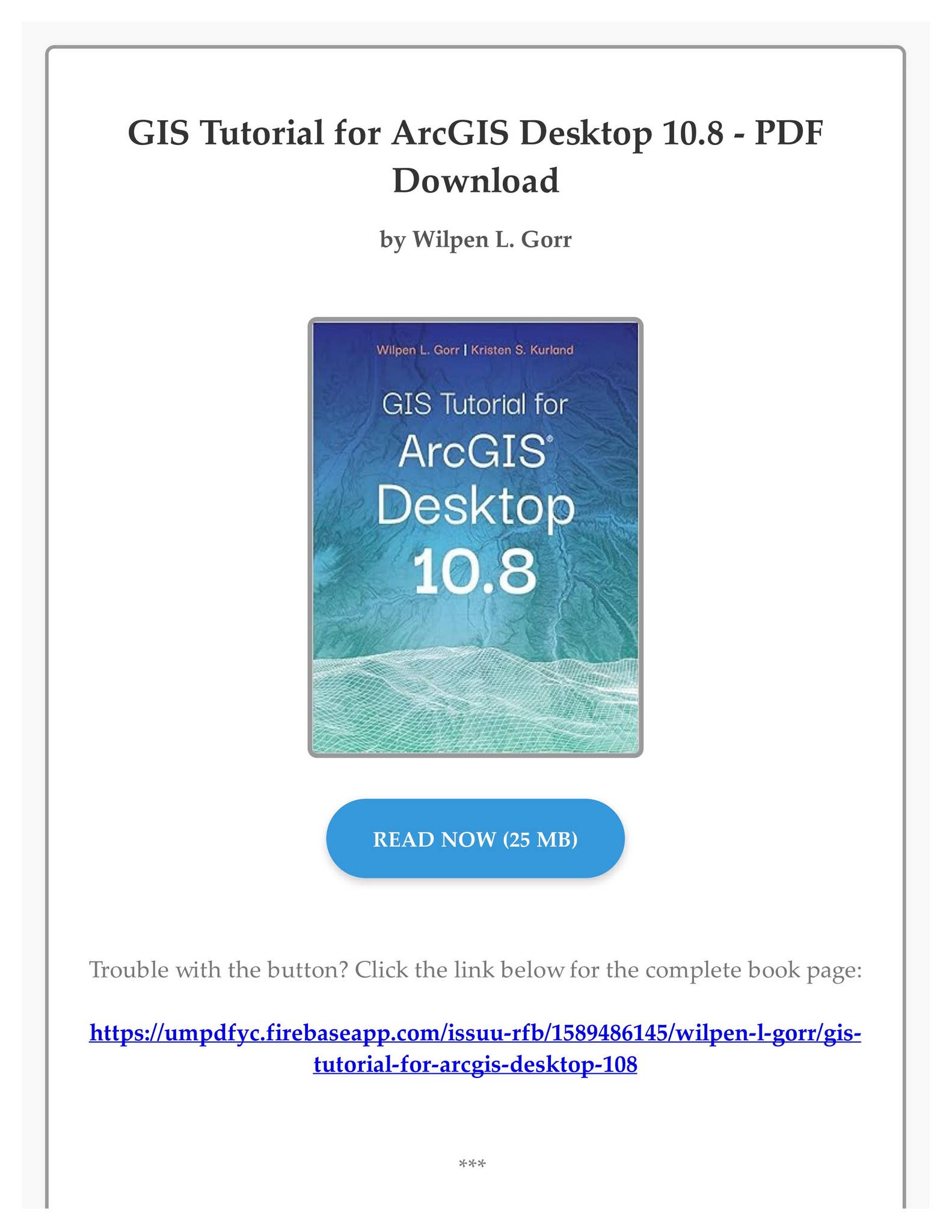 Ebook Free GIS Tutorial for ArcGIS Desktop 10.8 by Wilpen L. Gorr by ...