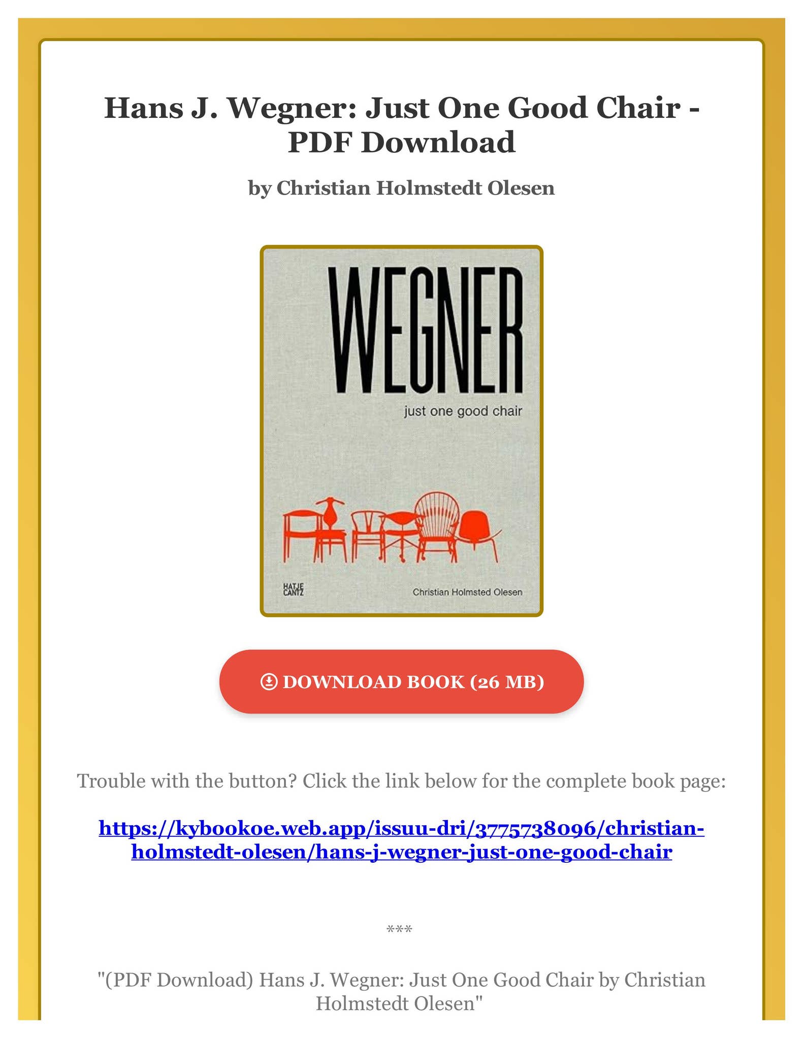 PDF Download) Hans J. Wegner: Just One Good Chair by