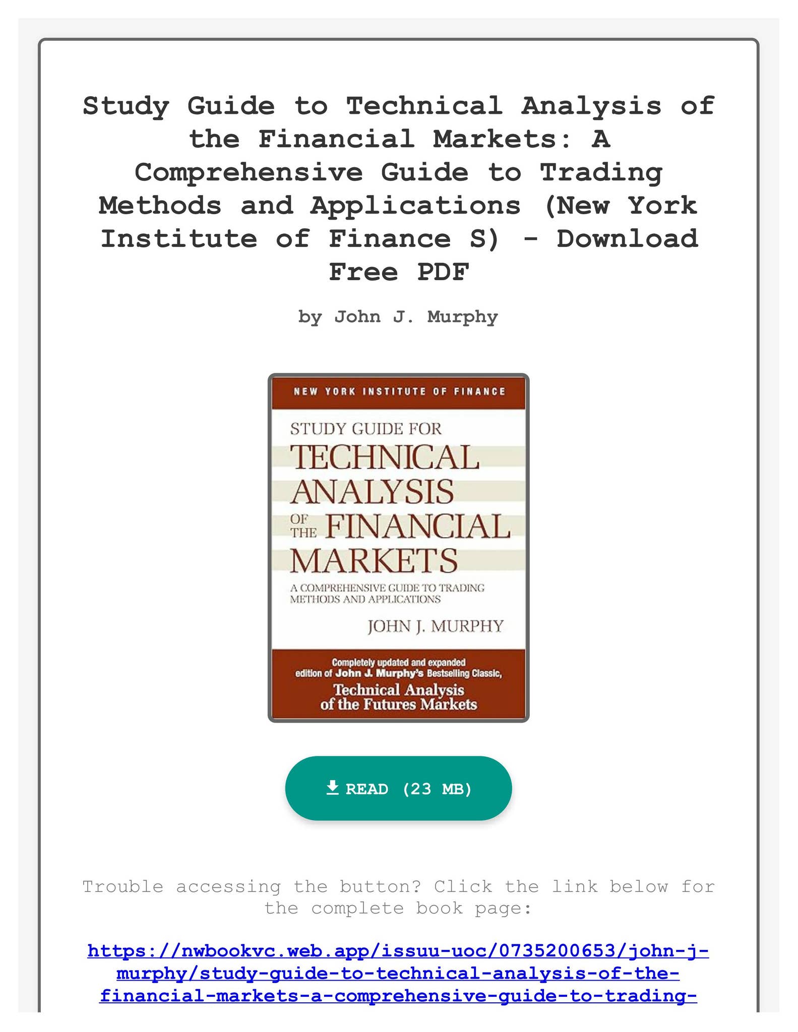 PDF Free) Study Guide to Technical Analysis of the Financial