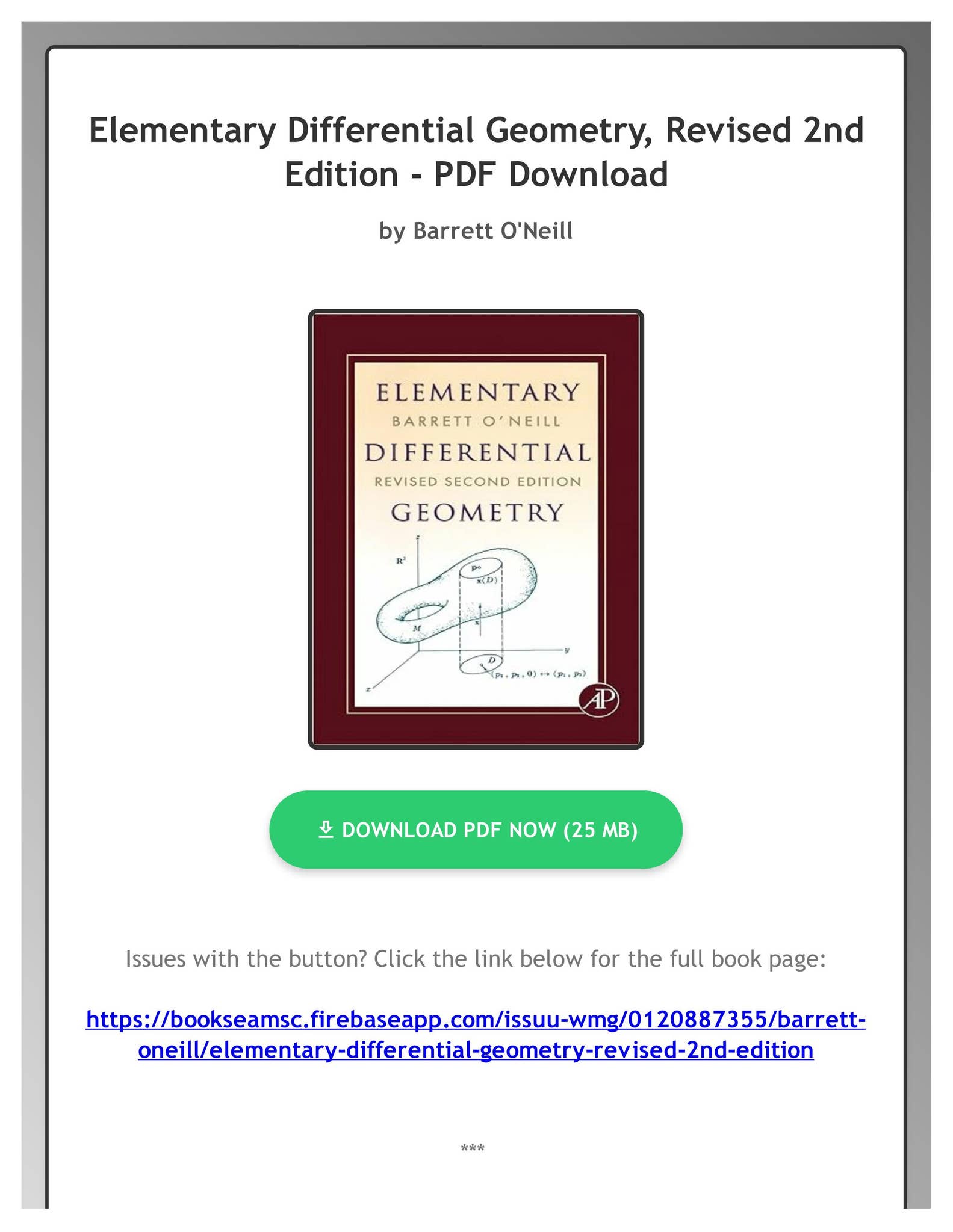 Download) Elementary Differential Geometry, Revised 2nd