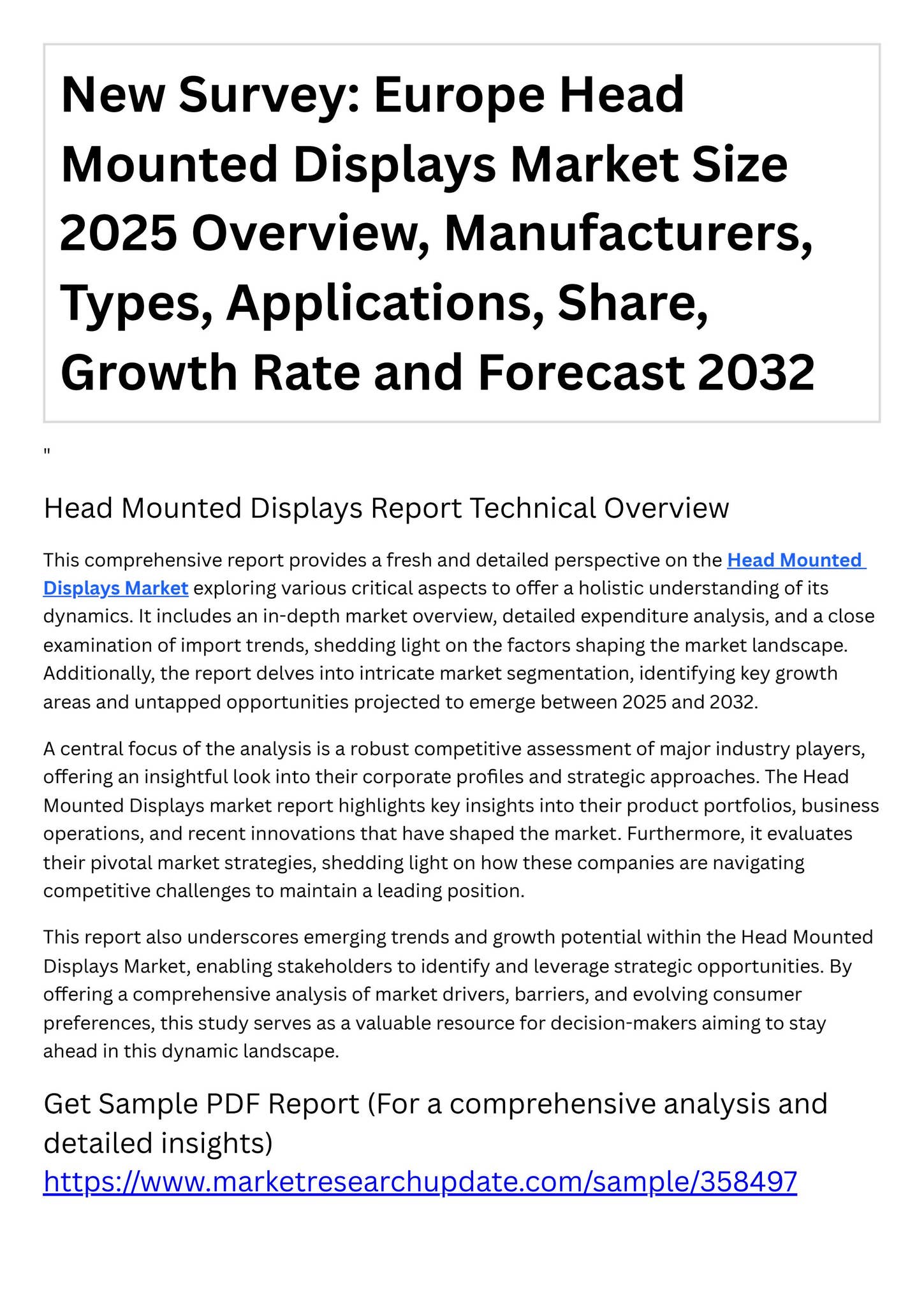 New Survey: Europe Head Mounted Displays Market Size 2025 Overview ...