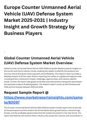 Europe Counter Unmanned Aerial Vehicle (UAV) Defense System Market 2025 ...
