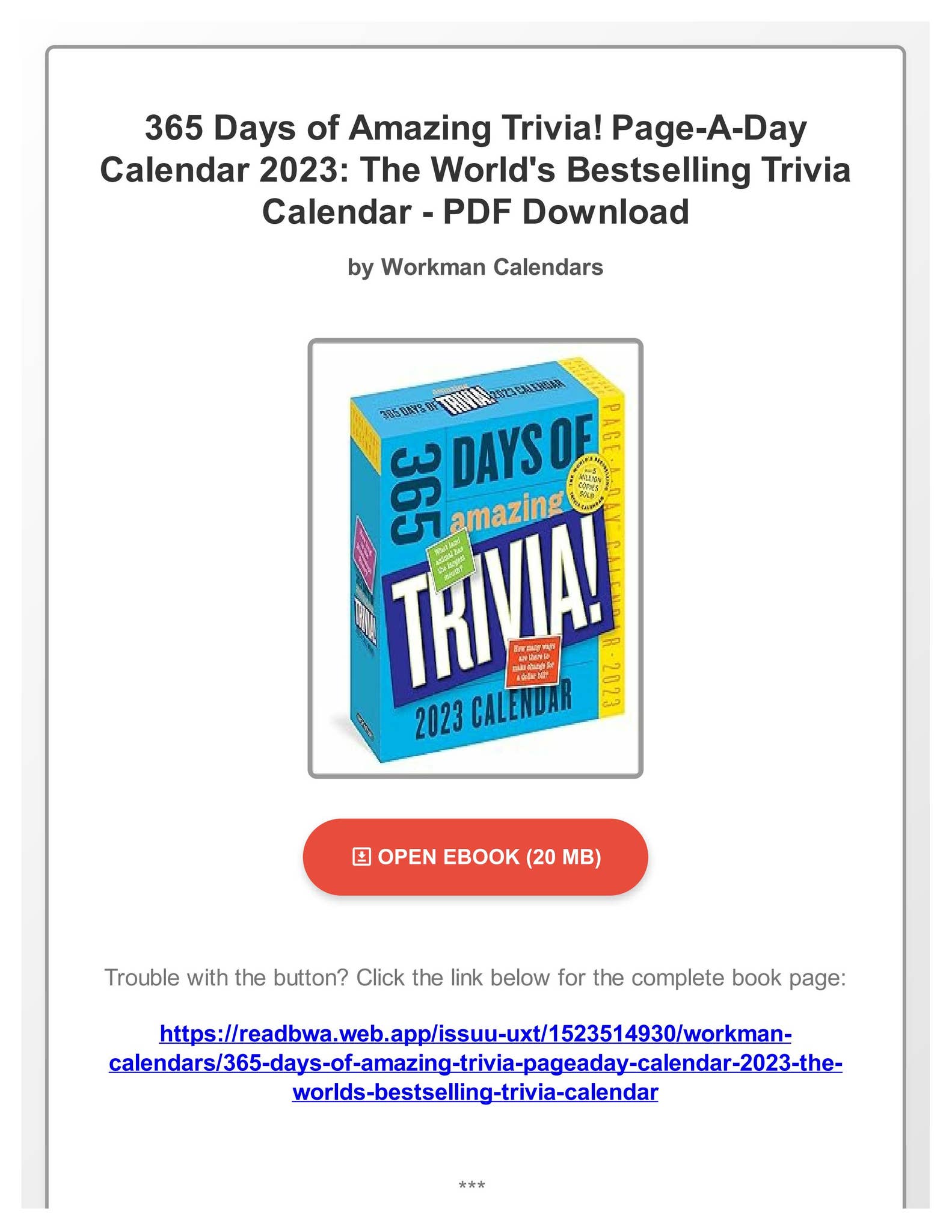 (PDF Free) 365 Days of Amazing Trivia! PageADay Calendar 2023 The