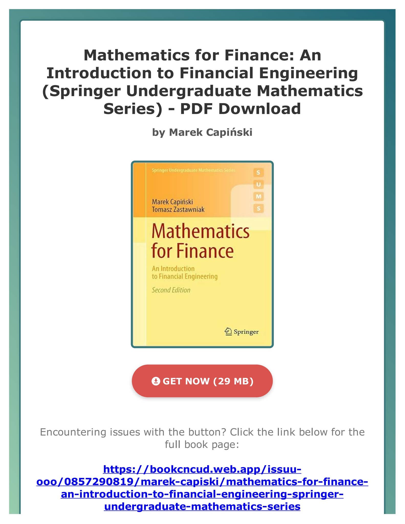 Free PDF) Mathematics for Finance: An Introduction to