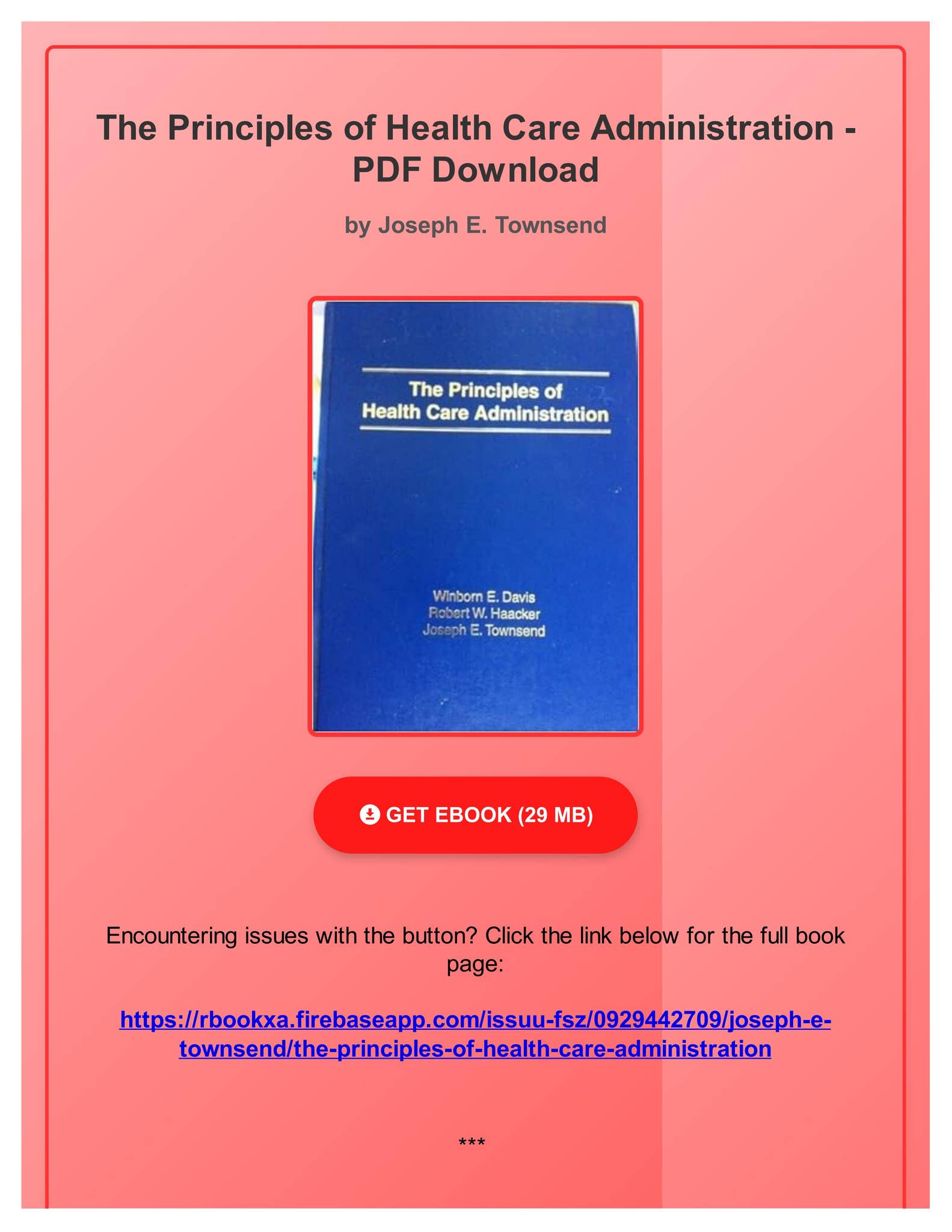 PDF The Principles of Health Care Administration by Joseph E