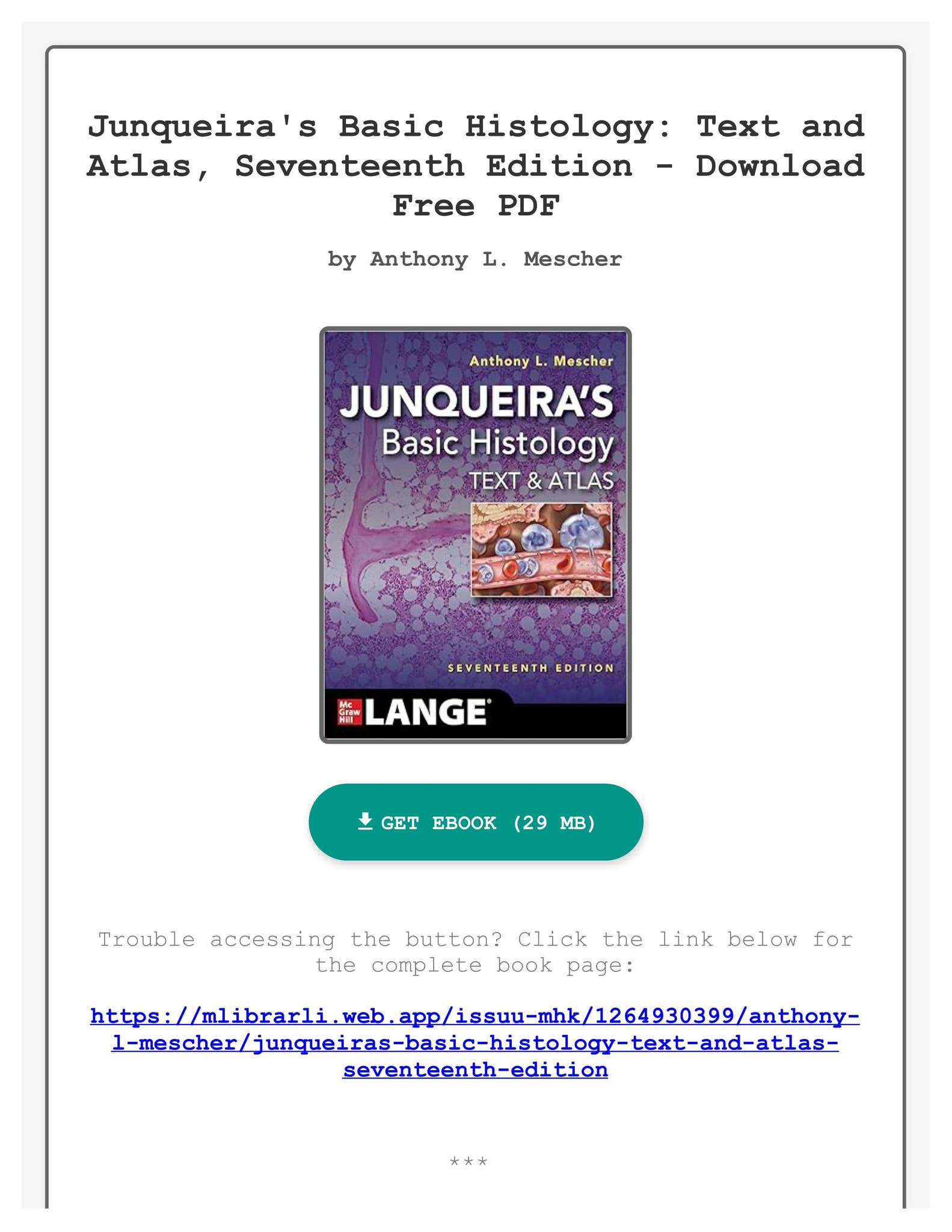 PDF PDF Junqueira's Basic Histology: Text and Atlas