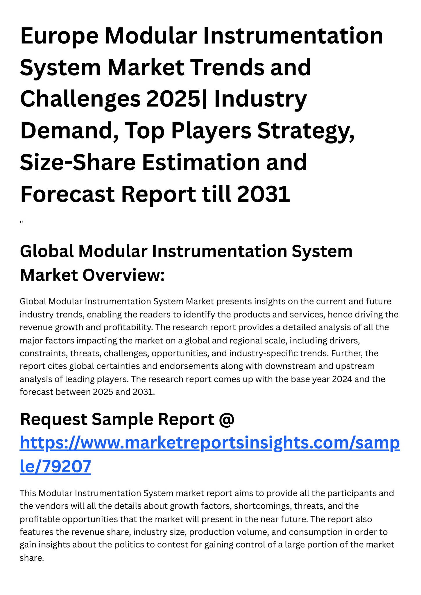 Europe Modular Instrumentation System Market Trends and Challenges 2025 ...