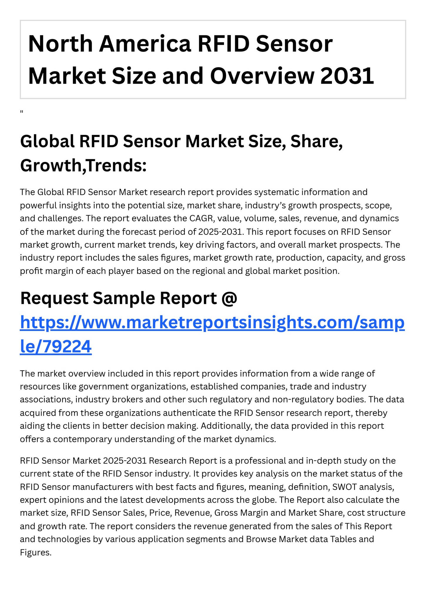 North America RFID Sensor Market Size and Overview 2031 by ...