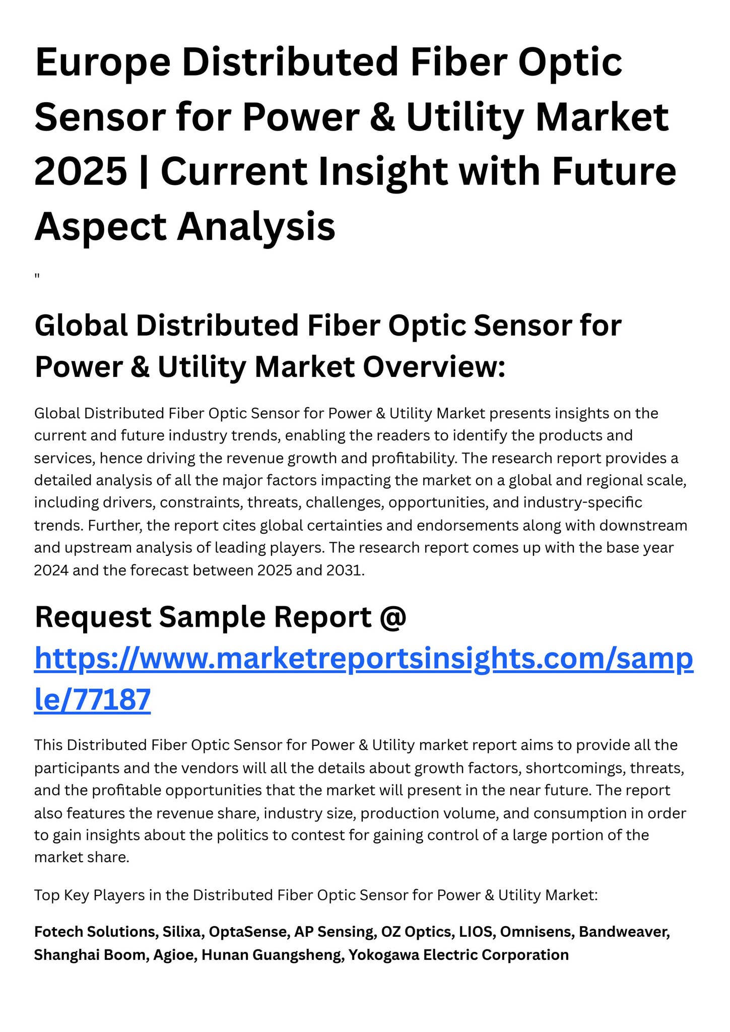 Europe Distributed Fiber Optic Sensor for Power & Utility Market 2025 ...