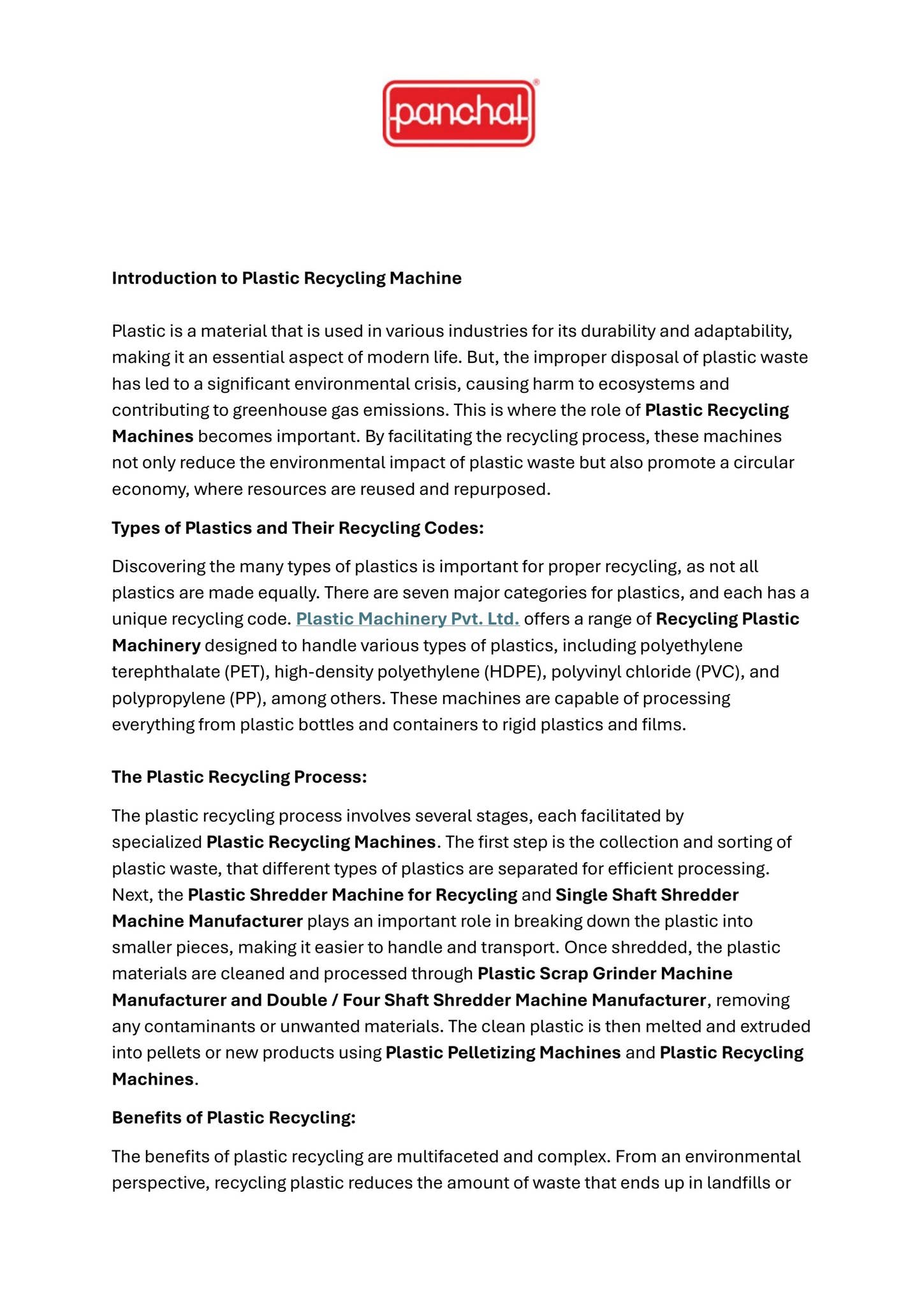 Introduction to Plastic Recycling Machine by Panchal Plastic - Issuu