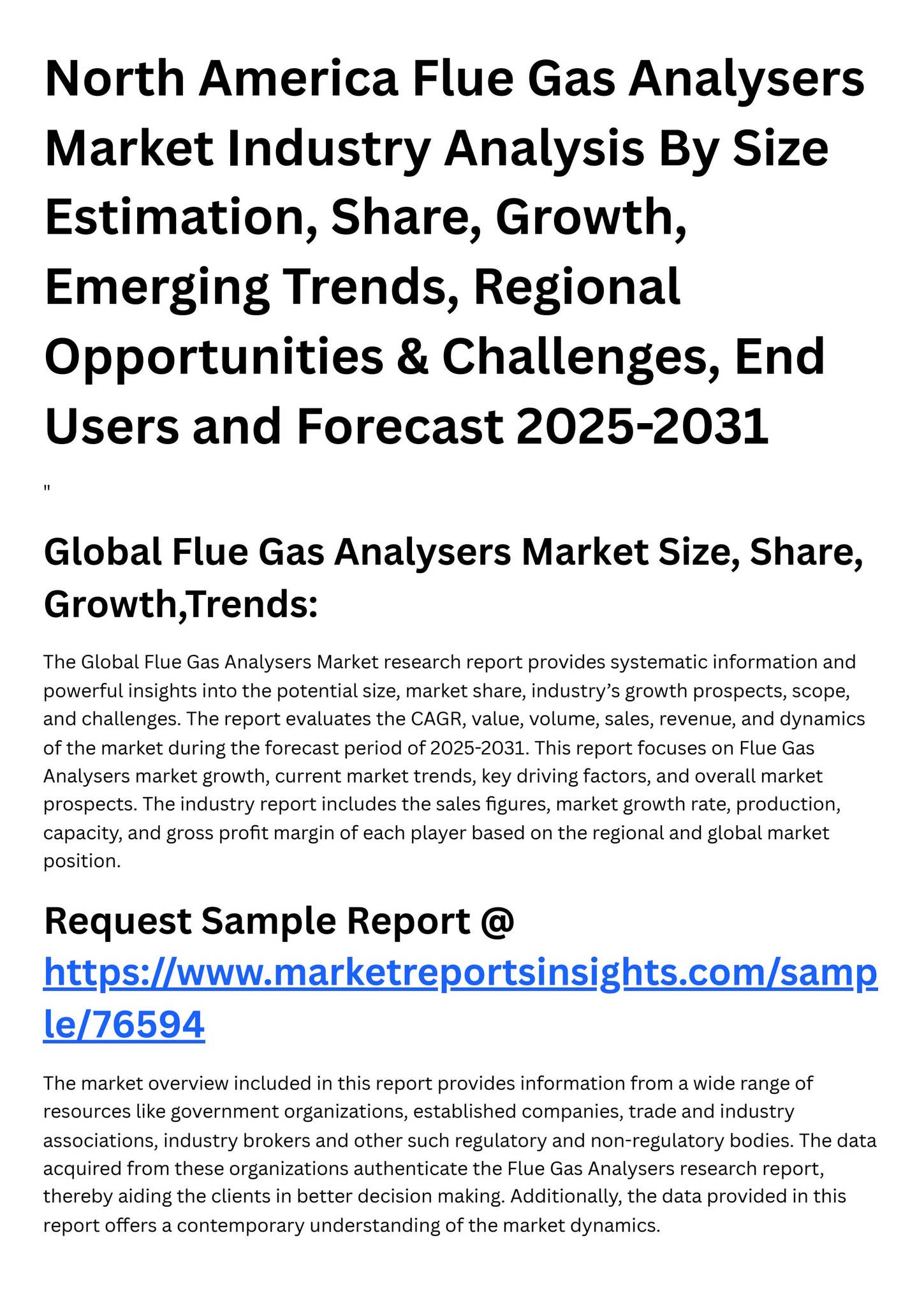 North America Flue Gas Analysers Market Industry Analysis By Size ...
