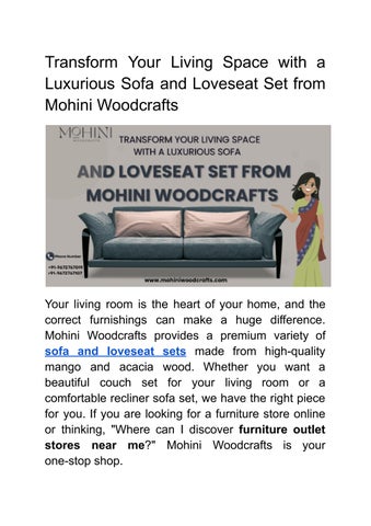  Transform Your Living Space with a Luxurious Sofa and Loveseat Set from Mohini Woodcrafts 