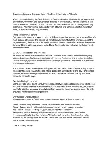 Experience Luxury at Grandeur Hotel – The Best 4-Star Hotel in Al Barsha