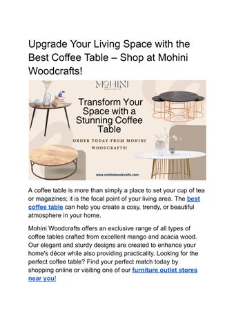  Upgrade Your Living Space with the Best Coffee Table – Shop at Mohini Woodcrafts! 