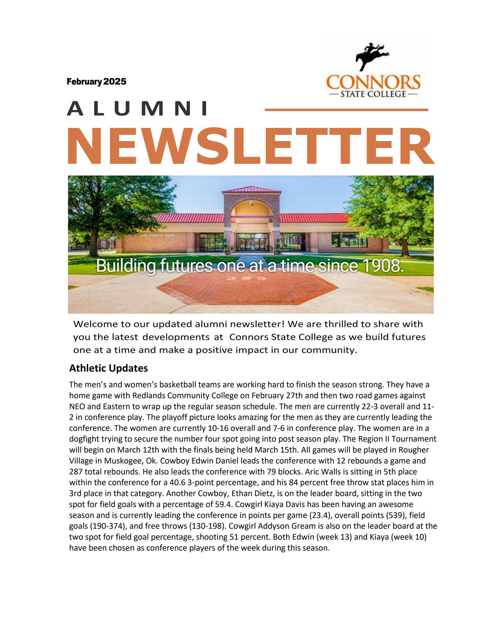 CSC Alumni Newsletter February 2025 Final by Connors State College - Issuu
