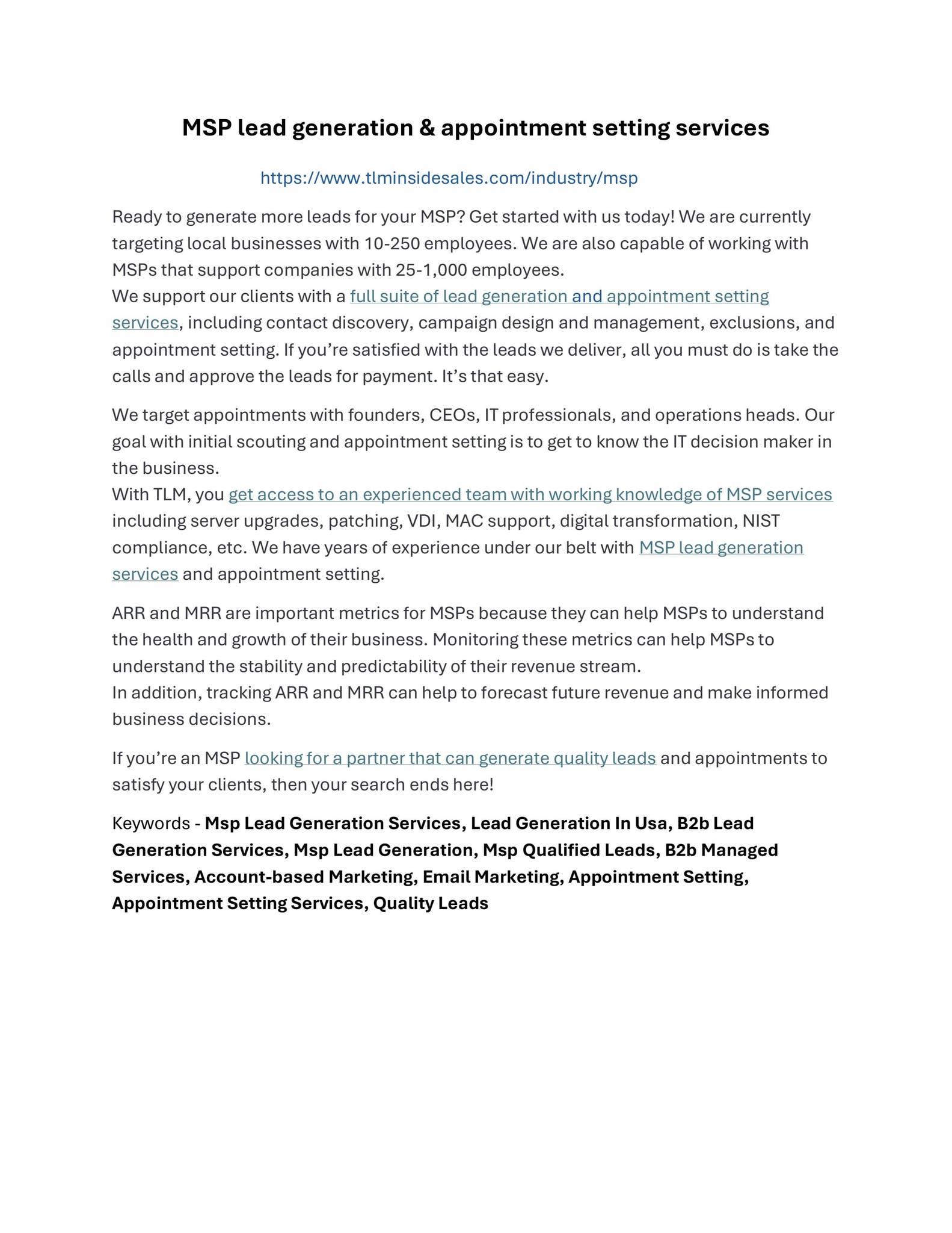 MSP lead generation & appointment setting services by tlminsidesales_22 ...