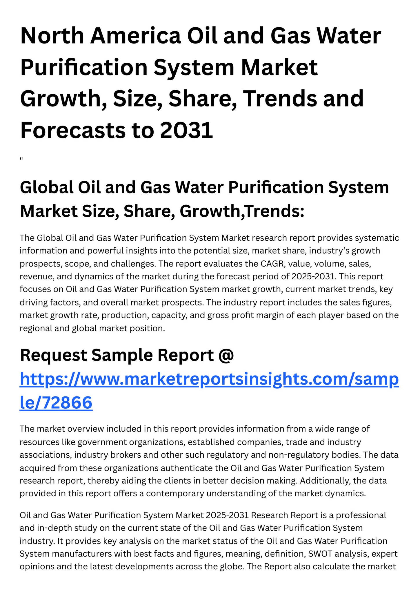 North America Oil and Gas Water Purification System Market Growth, Size ...