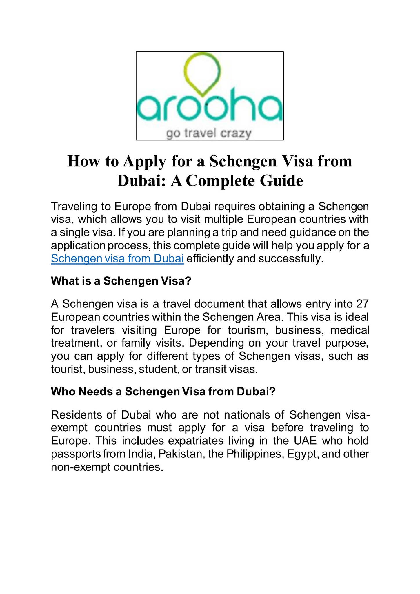 How to Apply for a Schengen Visa from Dubai A Complete Guide by Arooha ...