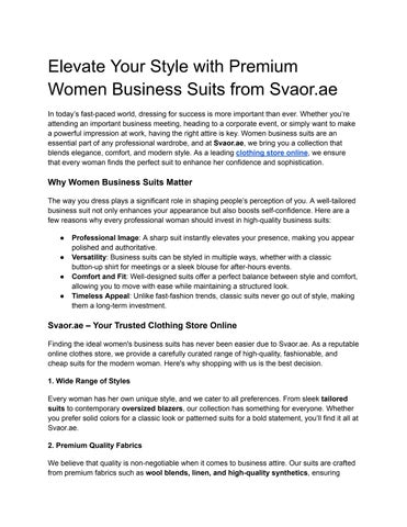 Elevate Your Style with Premium Women Business Suits from Svaor