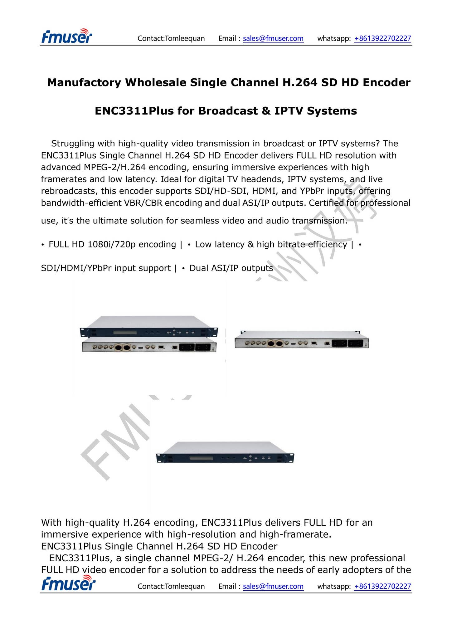 Manufactory Wholesale Single Channel H.264 SD HD Encoder ENC3311Plus ...