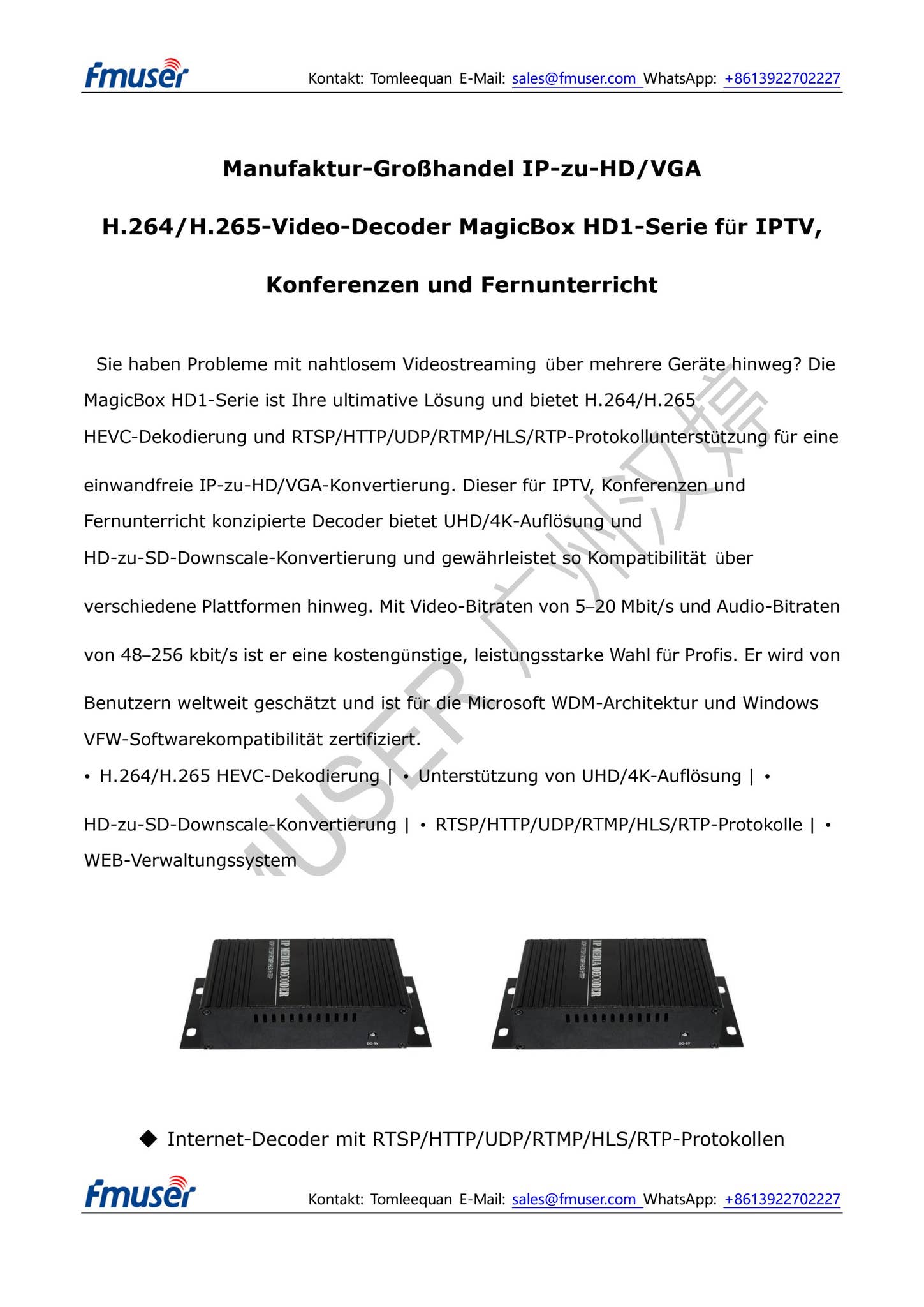 Manufaktur-Großhandel IP-zu-HD/VGA H.264/H.265-Videodecoder MagicBox ...