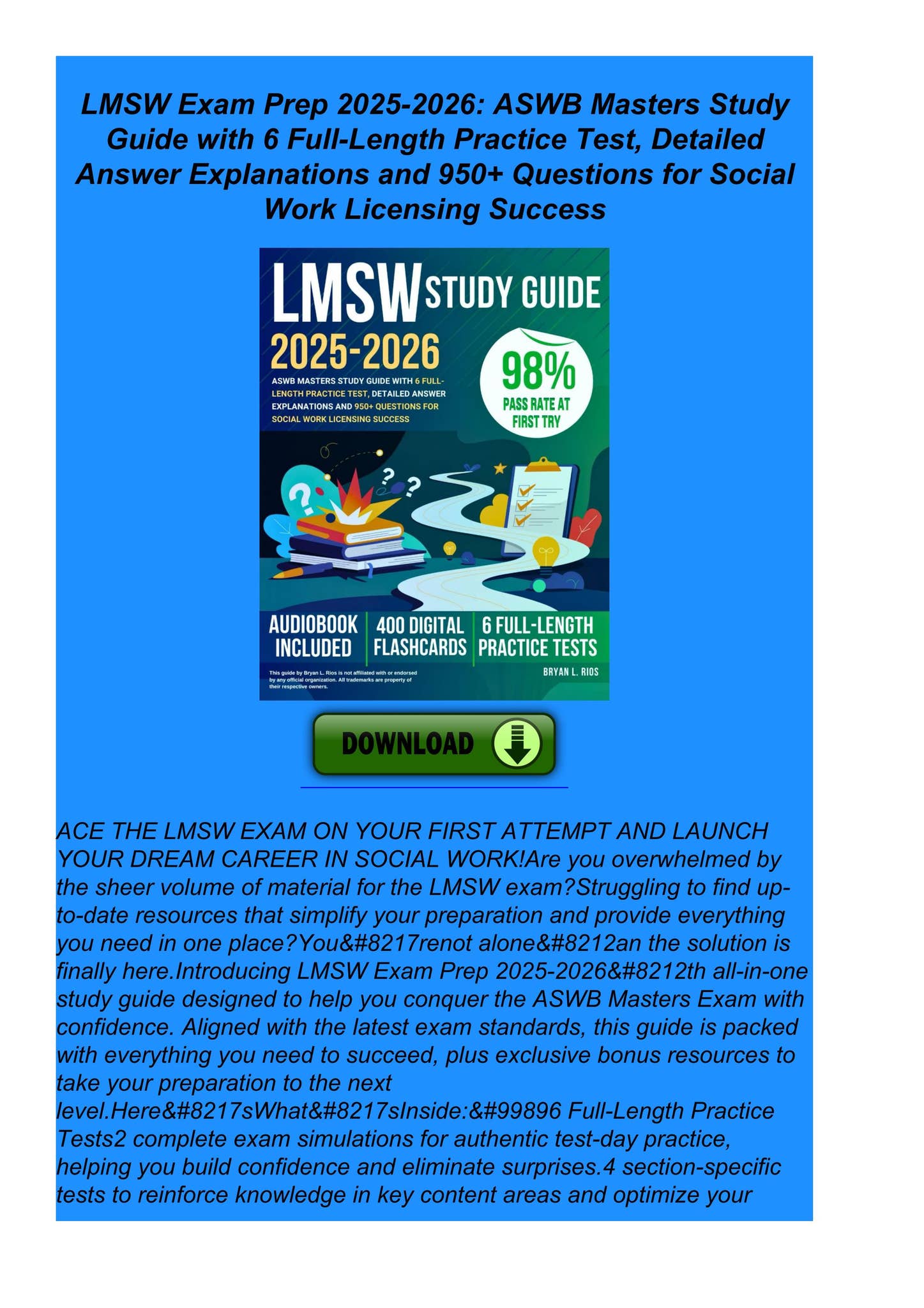 Download PDF LMSW Exam Prep 2025-2026: ASWB Masters Study Guide with 6 ...