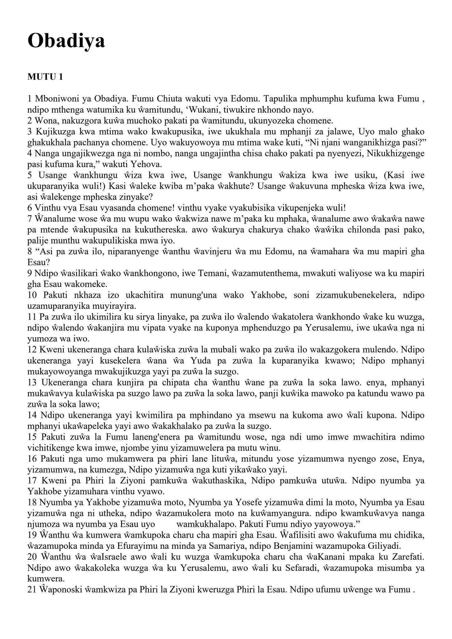 Tumbuka The Book of the Prophet Obadiah by Filipino Tracts