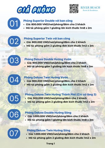 Bảng giá phòng, tiện nghi, phu thu trẻ em River Beach Resort