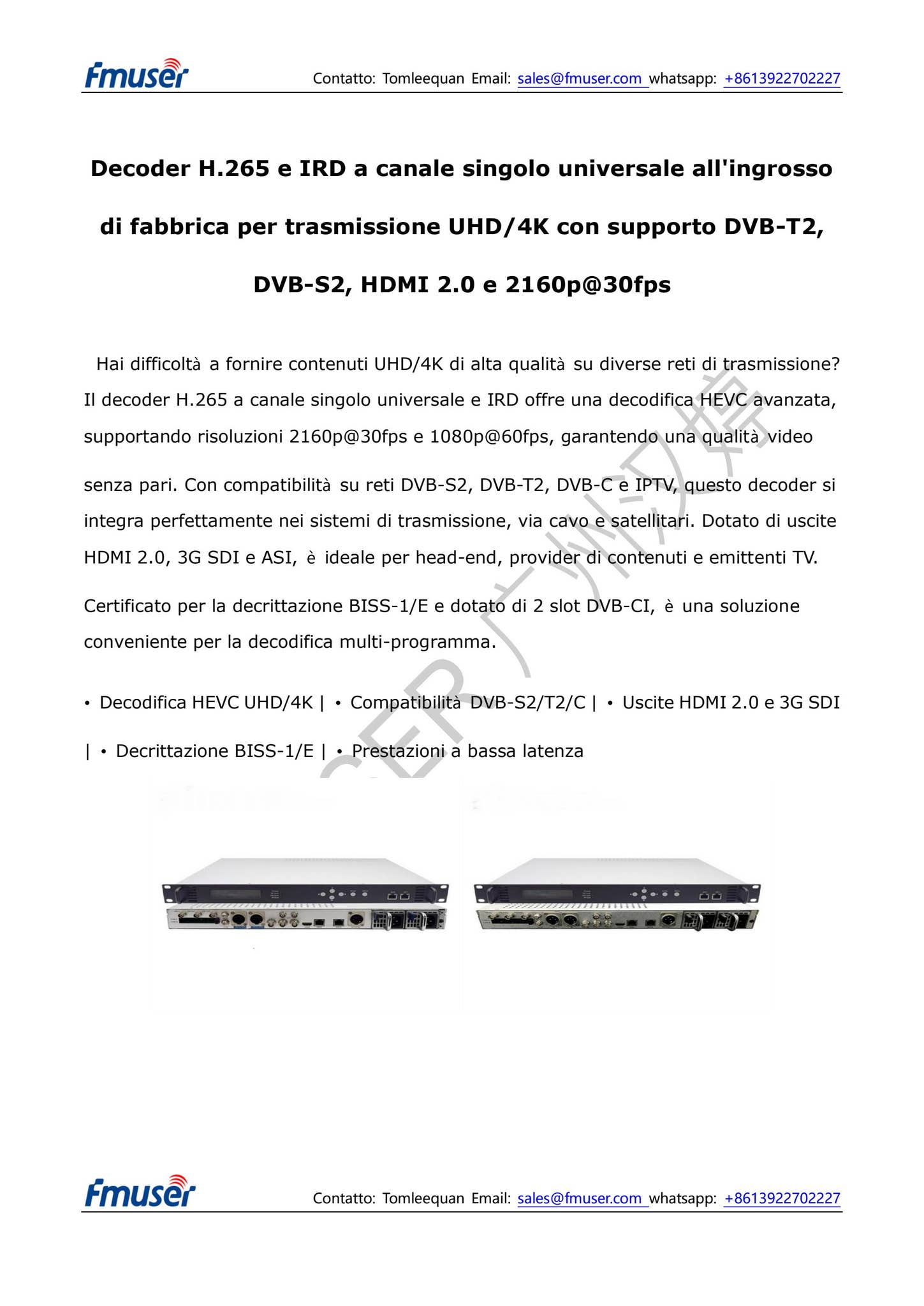 Decoder H.265 e IRD a canale singolo universale all'ingrosso di ...