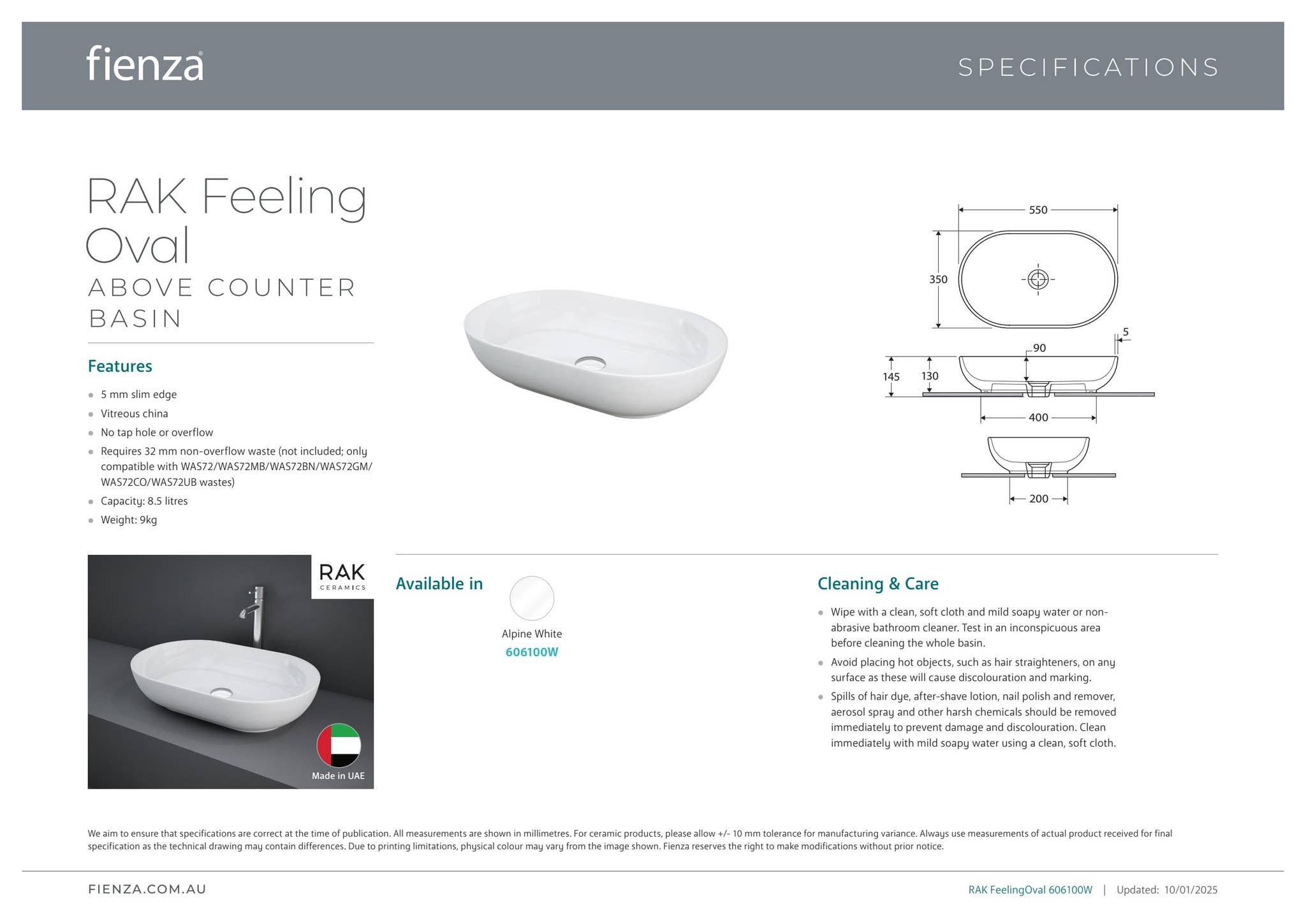 RAK_FeelingOval_606100W_SpecSheet by Tilemall - Issuu