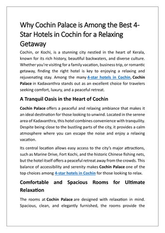 Best 4-Star Hotels in Cochin for a Relaxing Getaway