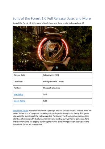 Sons of the Forest 1.0 Full Release Date, and More