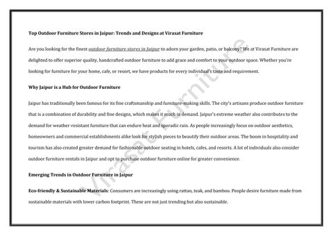 Top Outdoor Furniture Stores in Jaipur  Trends and Designs at Virasat Furniture