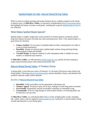 Spalted Maple for Sale, Natural Wood Dining Tables