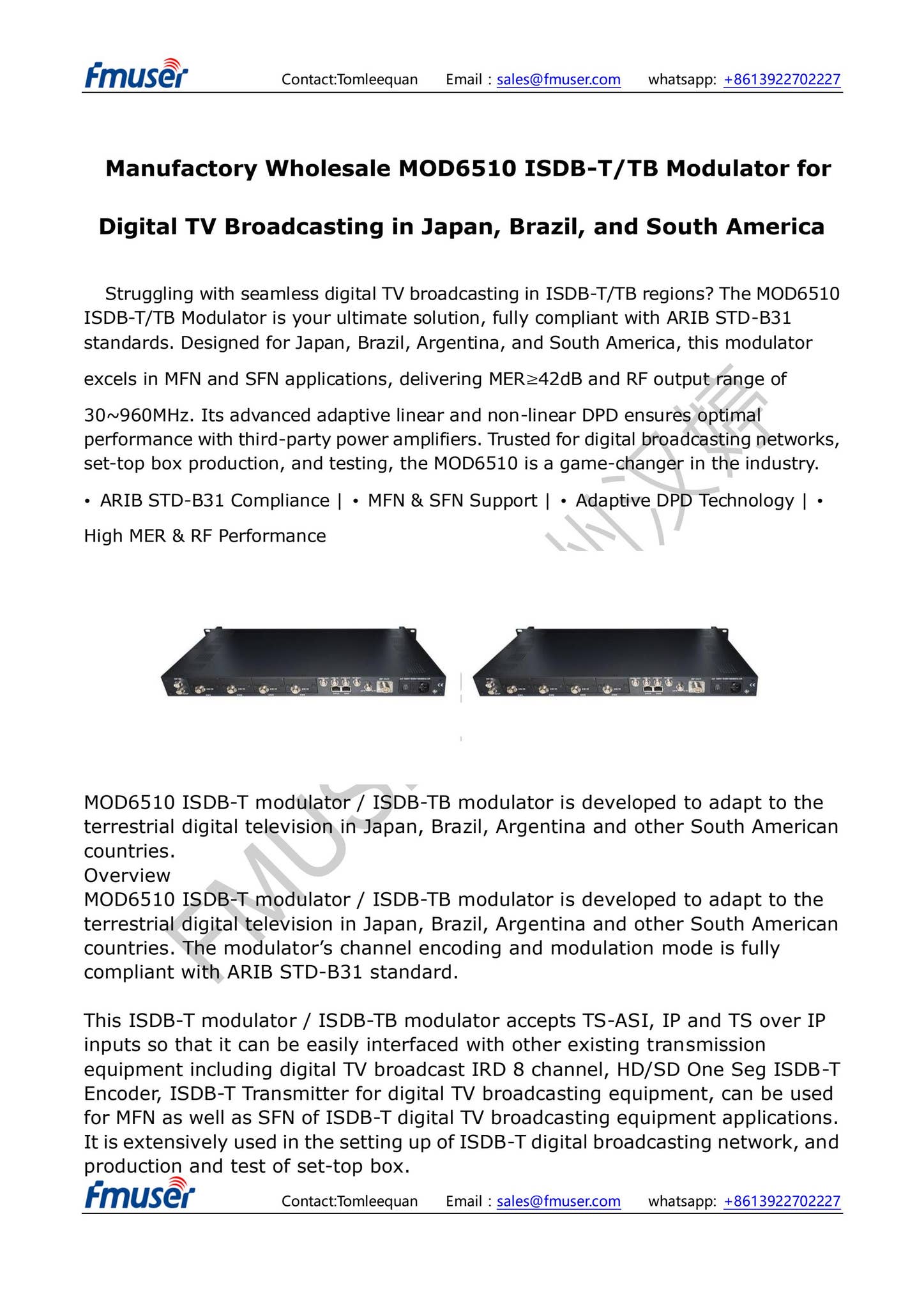 Manufactory Wholesale MOD6510 ISDB-T/TB Modulator for Digital TV ...