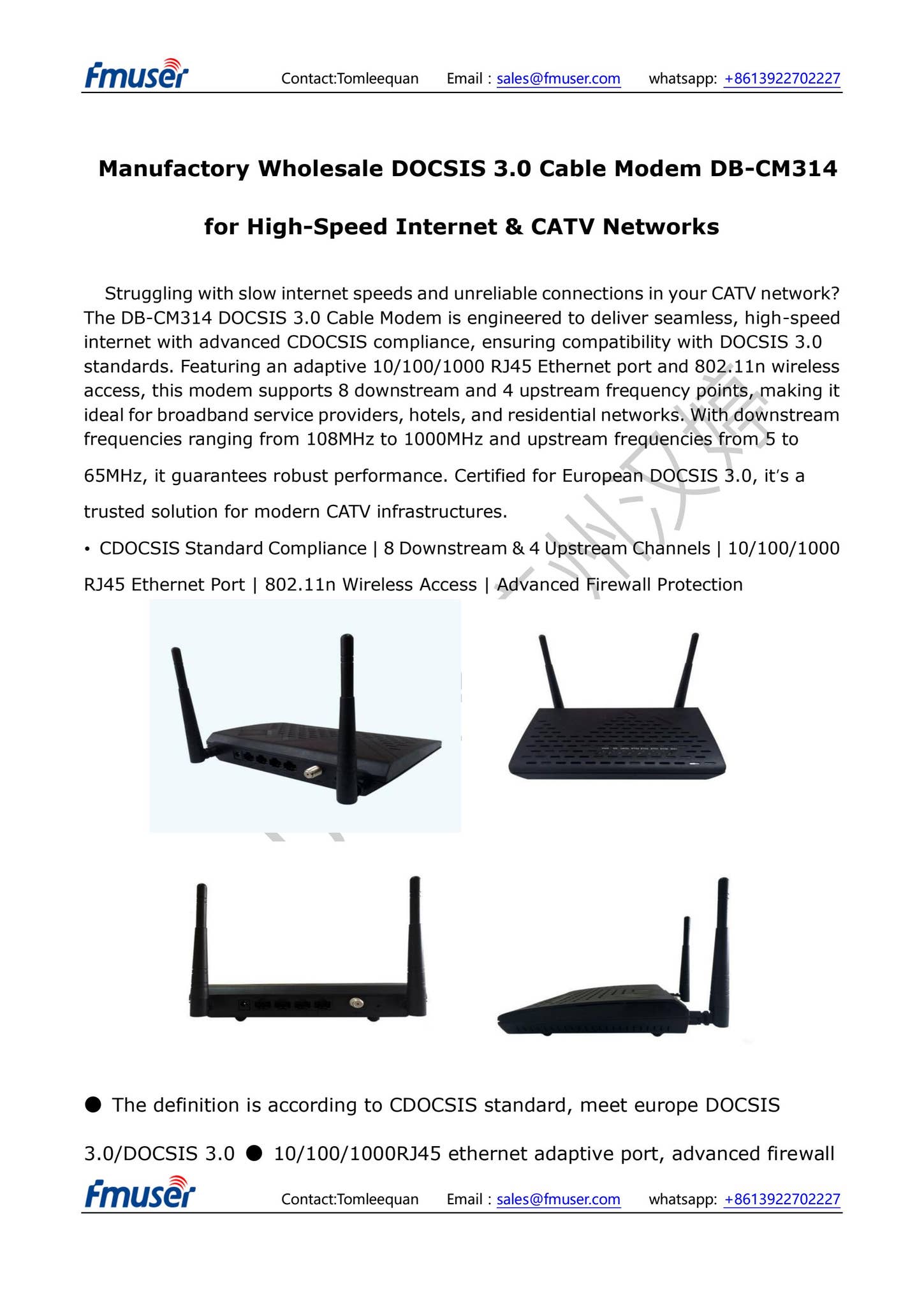commscope intros docsis 3.1 cable modem & wi-fi 6... Manufactory Wholesale DOCSIS 3.0 Cable Modem DB-CM314 for High-Speed ...