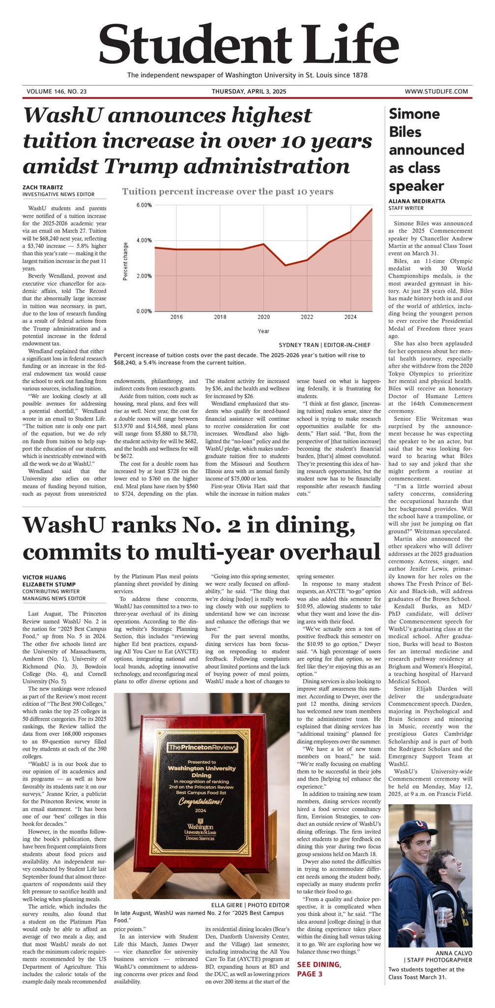 April 3, 2025 Student Life newspaper, WashU St. Louis by