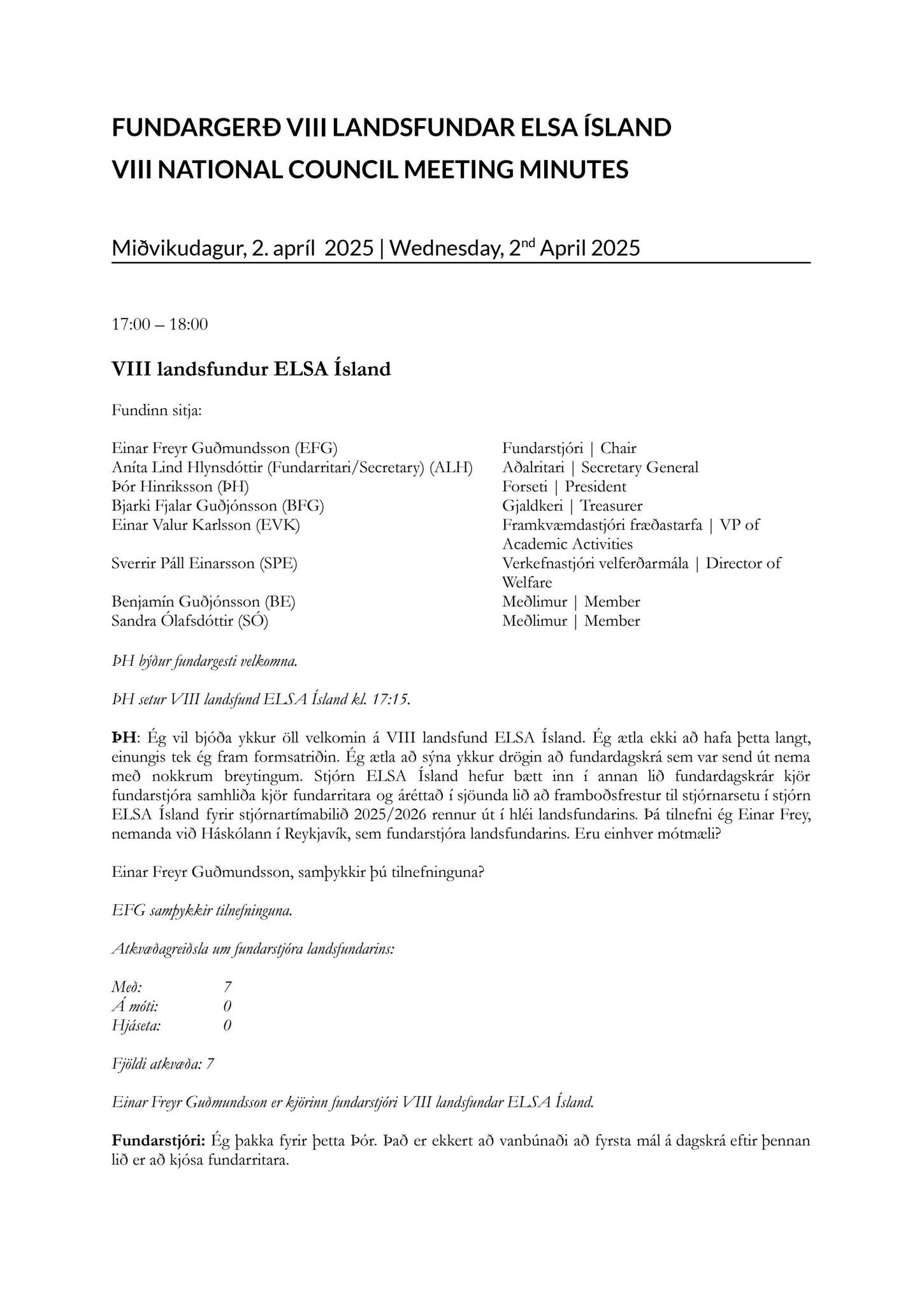 Fundargerð VIII landsfundar ELSA Ísland - 2. apríl 2025 by Secretary ...