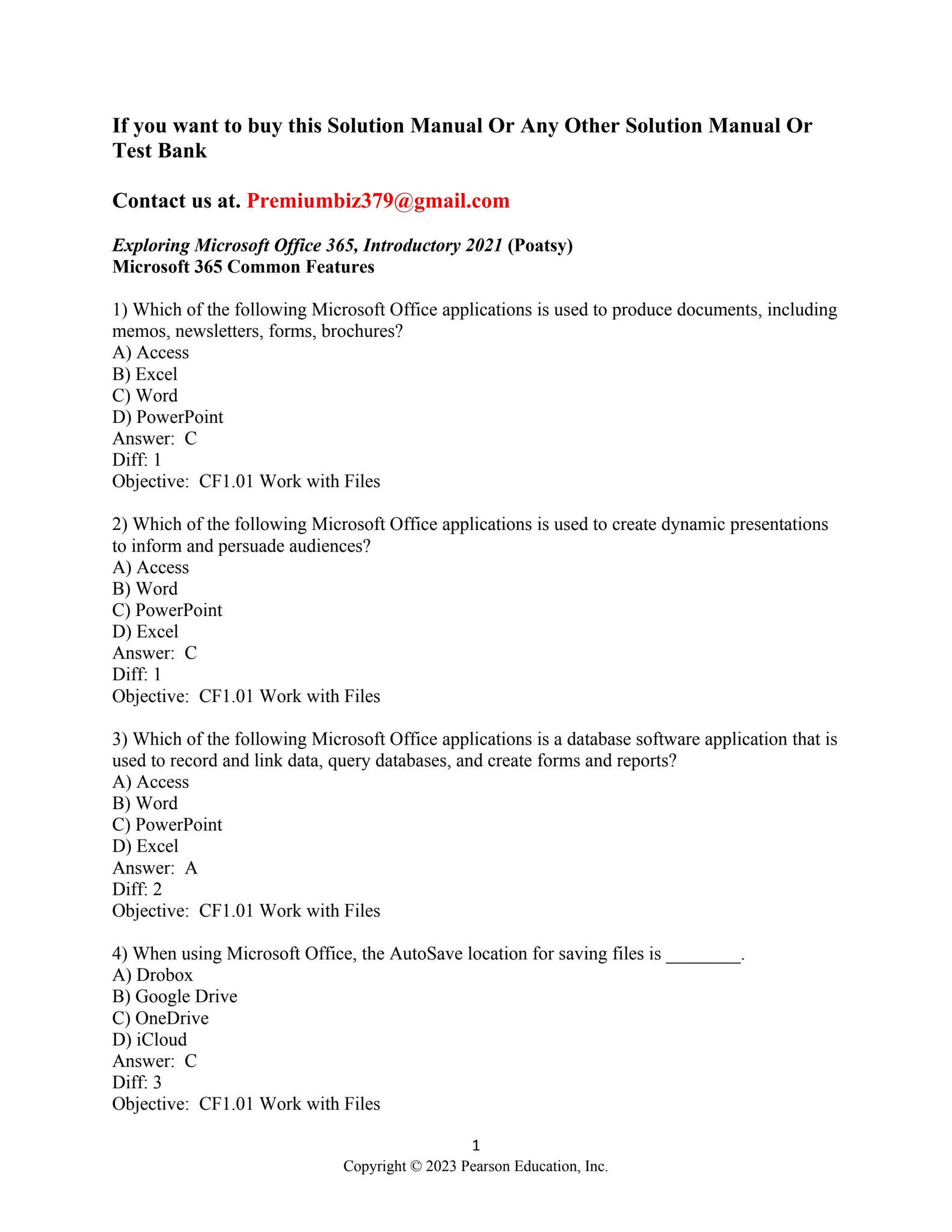 Test bank for exploring microsoft 365 excel 2021 1st edition jason