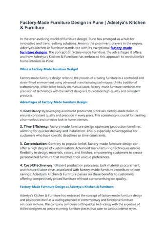 Factory-Made Furniture Design in Pune  Adeetya's Kitchen & Furniture