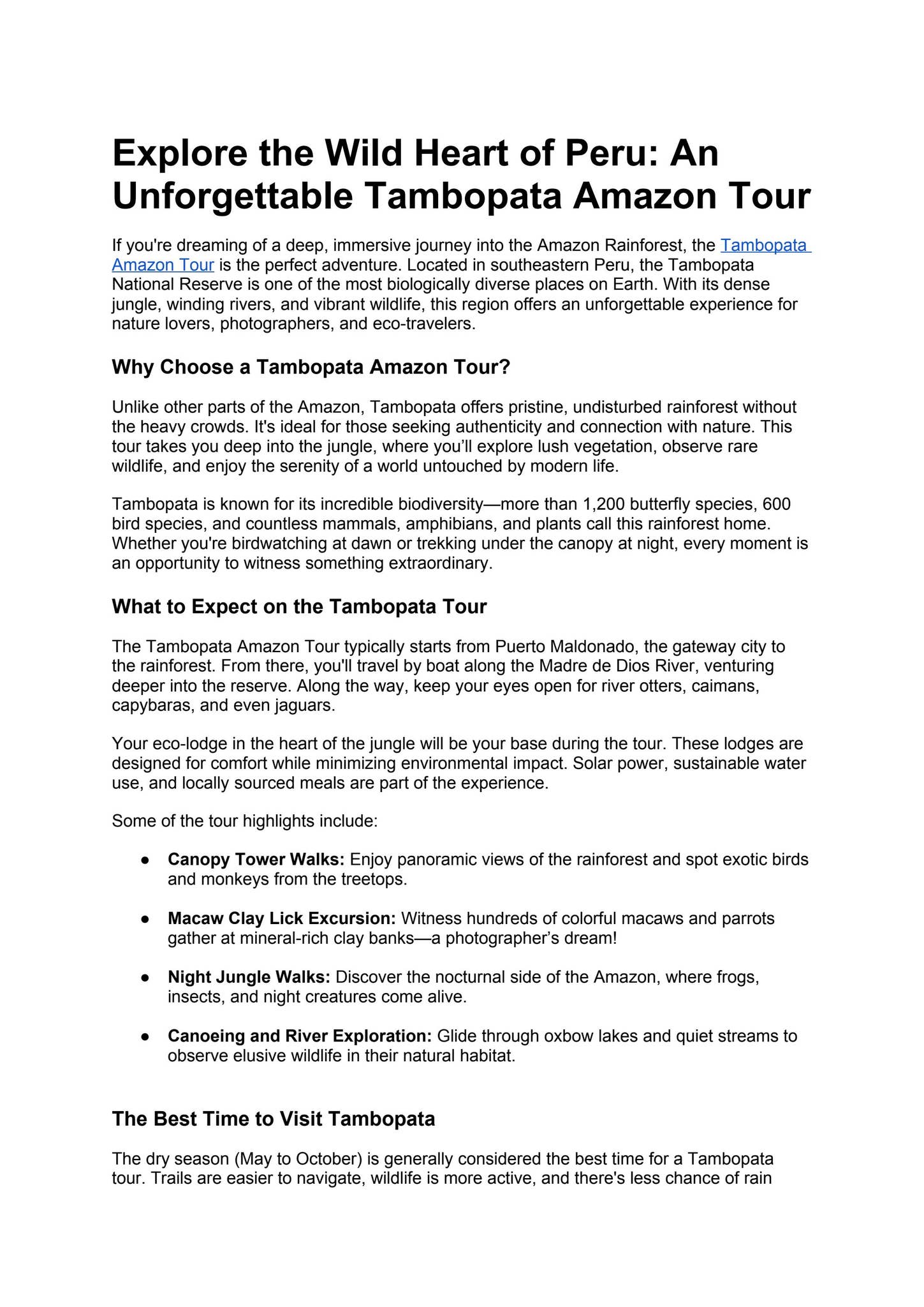 Explore the Wild Heart of Peru: An Unforgettable Tambopata Amazon Tour ...