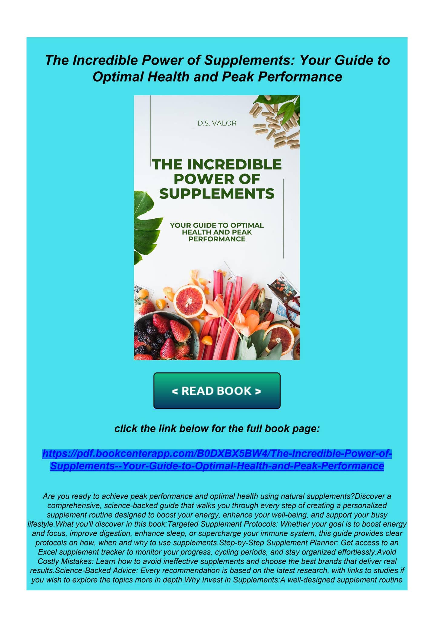 PDF Read The Incredible Power of Supplements: Your Guide to Optimal ...