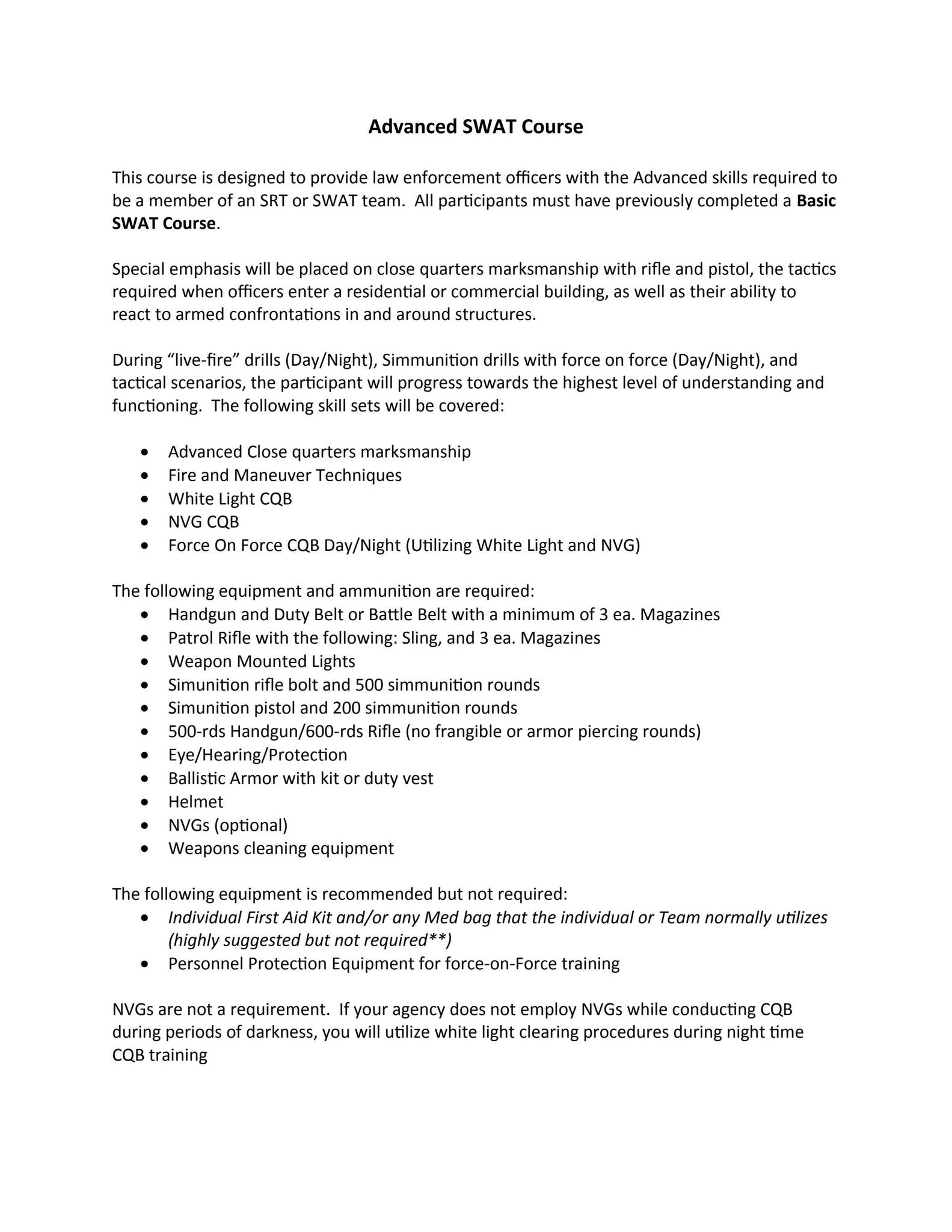 Swat Program Worksheet Advanced SWAT Course by Johnston Community College - Issuu