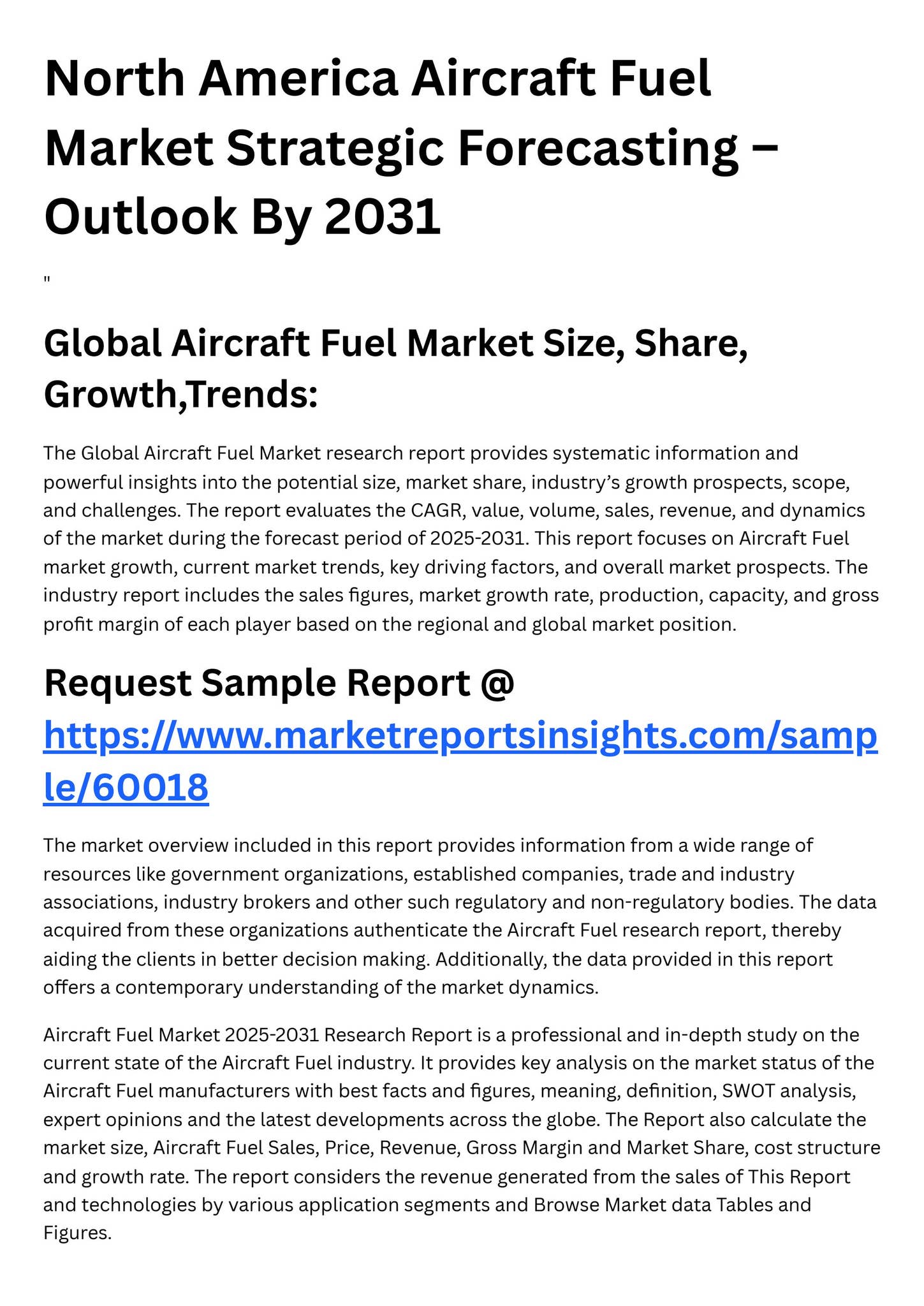 North America Aircraft Fuel Market Strategic Forecasting – Outlook By ...
