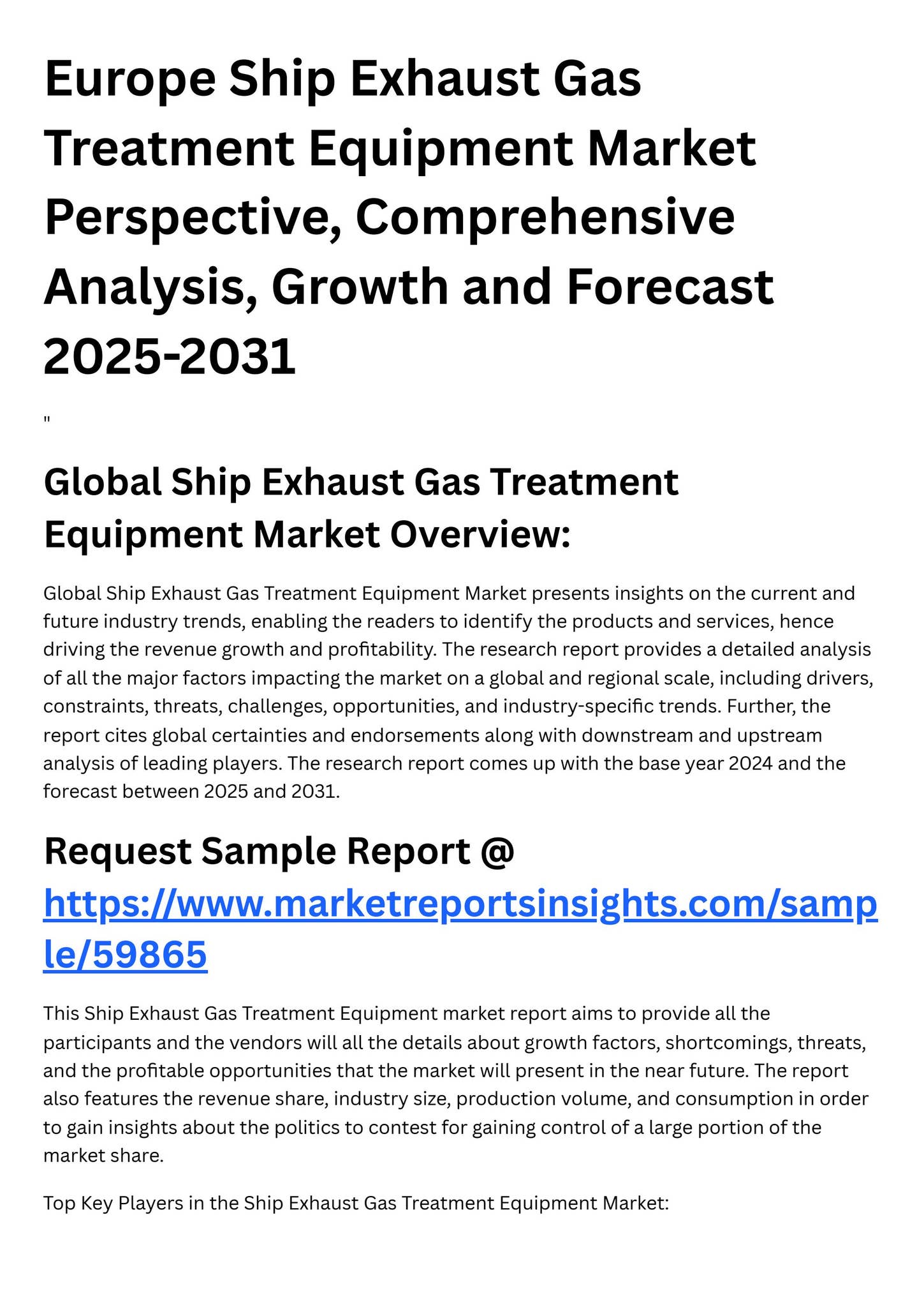 Europe Ship Exhaust Gas Treatment Equipment Market Perspective ...