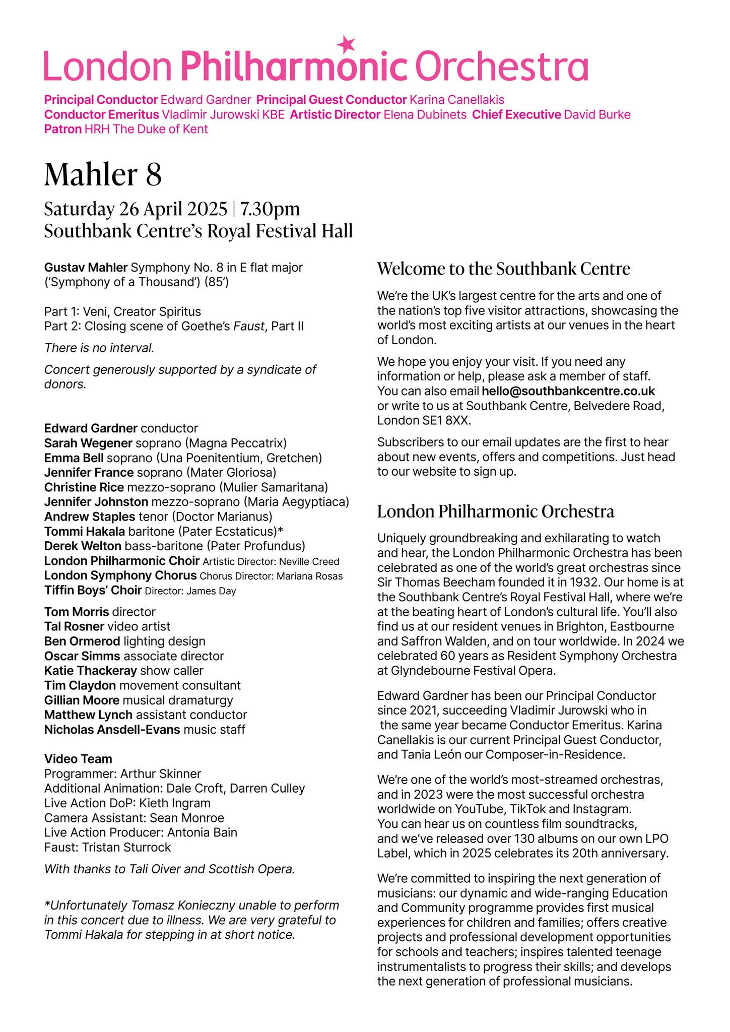 LPO online programme content: 26 April 2025 Mahler 8 by London Philharmonic  Orchestra - Issuu