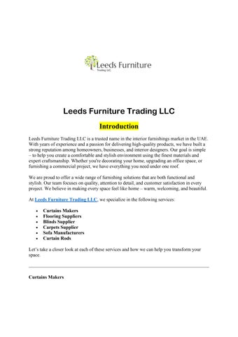 Leeds Furniture Trading LLC – Quality Curtains, Flooring, Carpets, Sofas & More in One Place